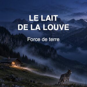 Couverture du livre Le Lait de la Louve de Jean-Félix Brouet, paysage d’alpage bleu au crépuscule avec une louve